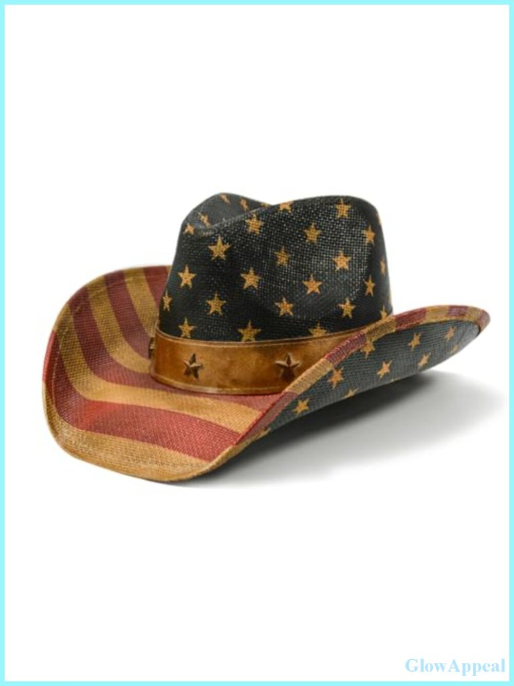 Vintage USA Patriotic Western Cowboy Hat Shapable Brim Canvas Straw